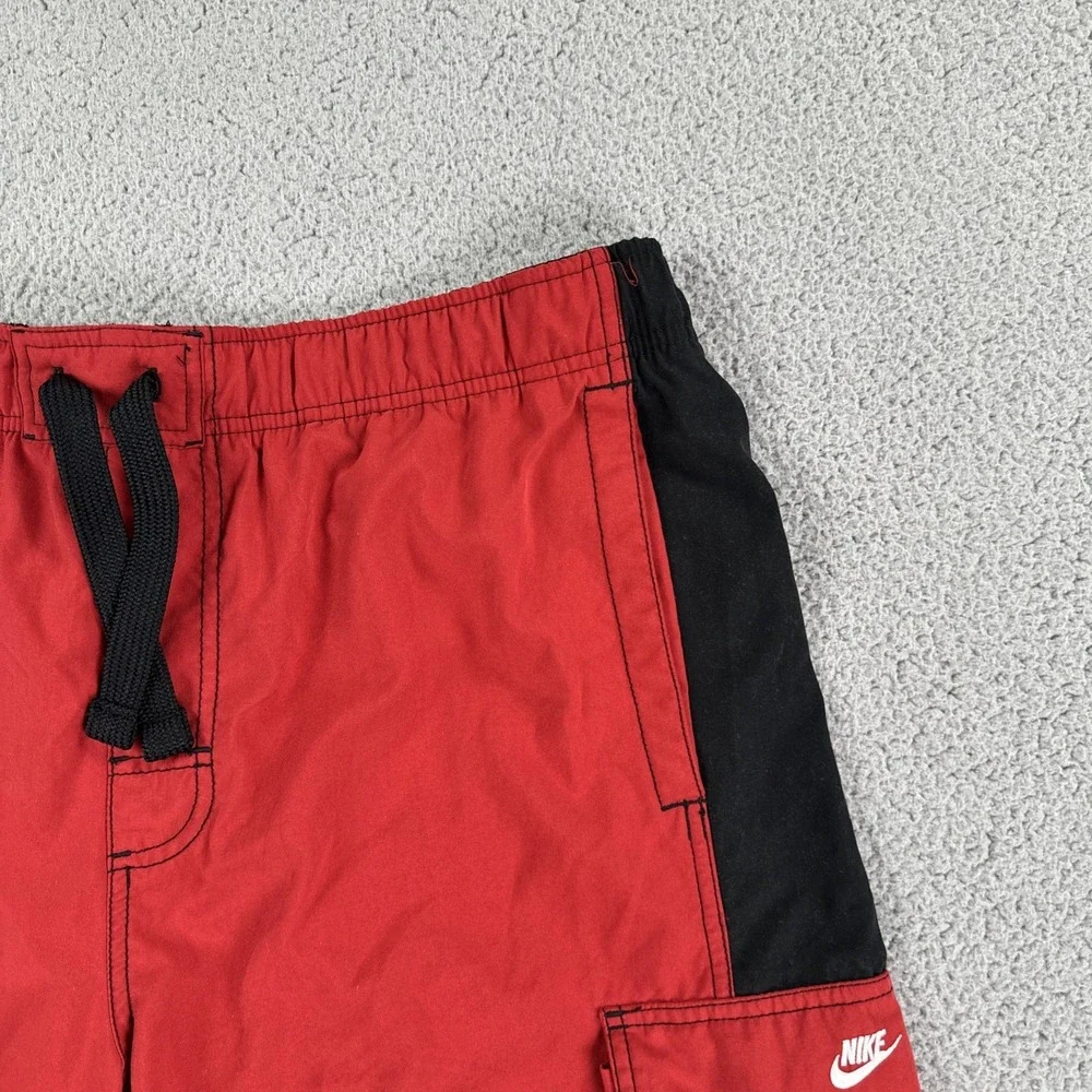 VTG Nike‎ Swim Trunks Board Shorts Men 2XL Red Black Embroidered Y2K 268944-648